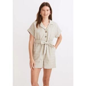 Madewell Seersucker Camp Romper Ashen Sage Green XS